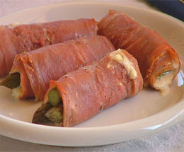 Ham and asparagus roulades