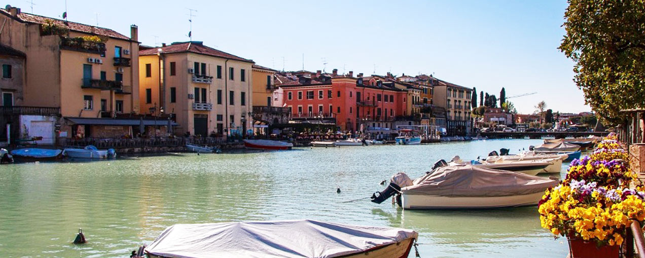 Paesaggio del Lago di Garda con oliveti e montagne sullo sfondo, Sirmione o Riva del Garda